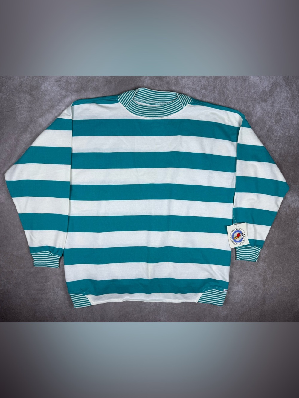 Vintage Greenline International Teal White Striped Sweatshirt Womens XL